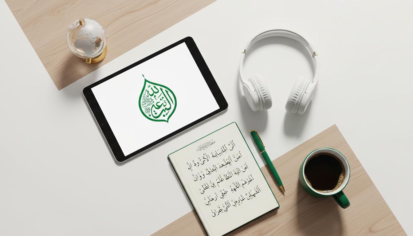 Online Quran learning with tablet and headphones